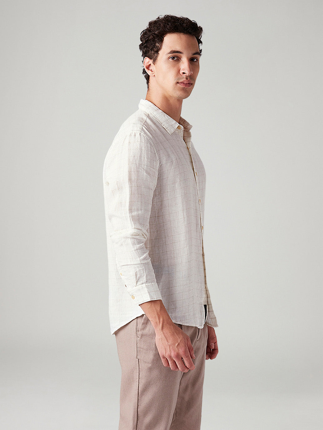 Men's Checkered Slim Fit Shirt - Side View
