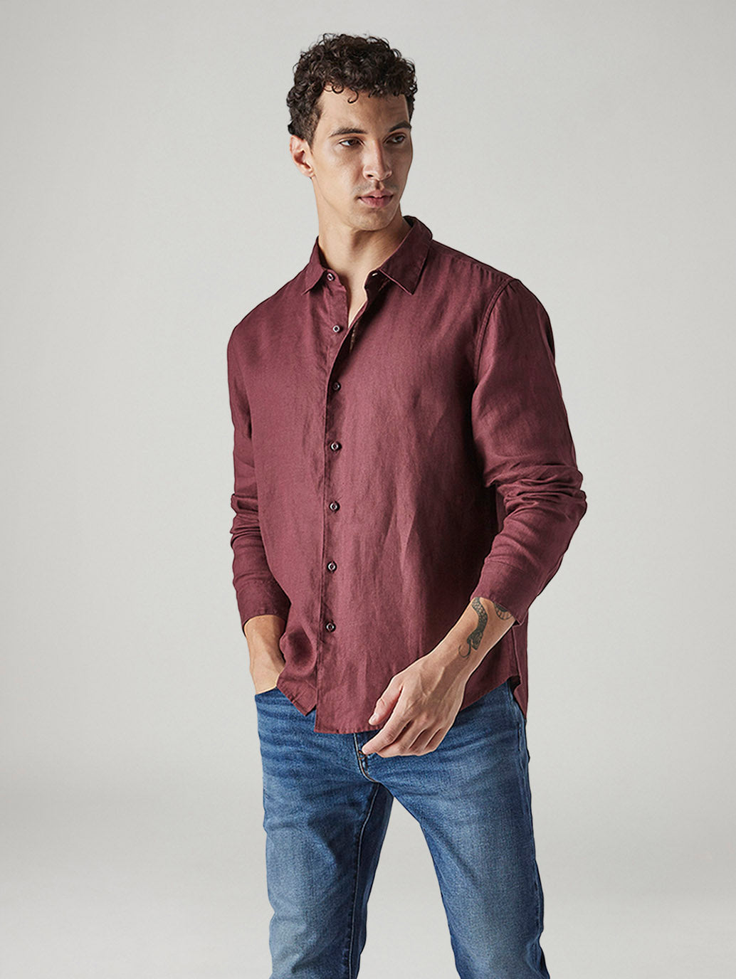 Men's Solid Slim Fit Linen Redloop Shirt