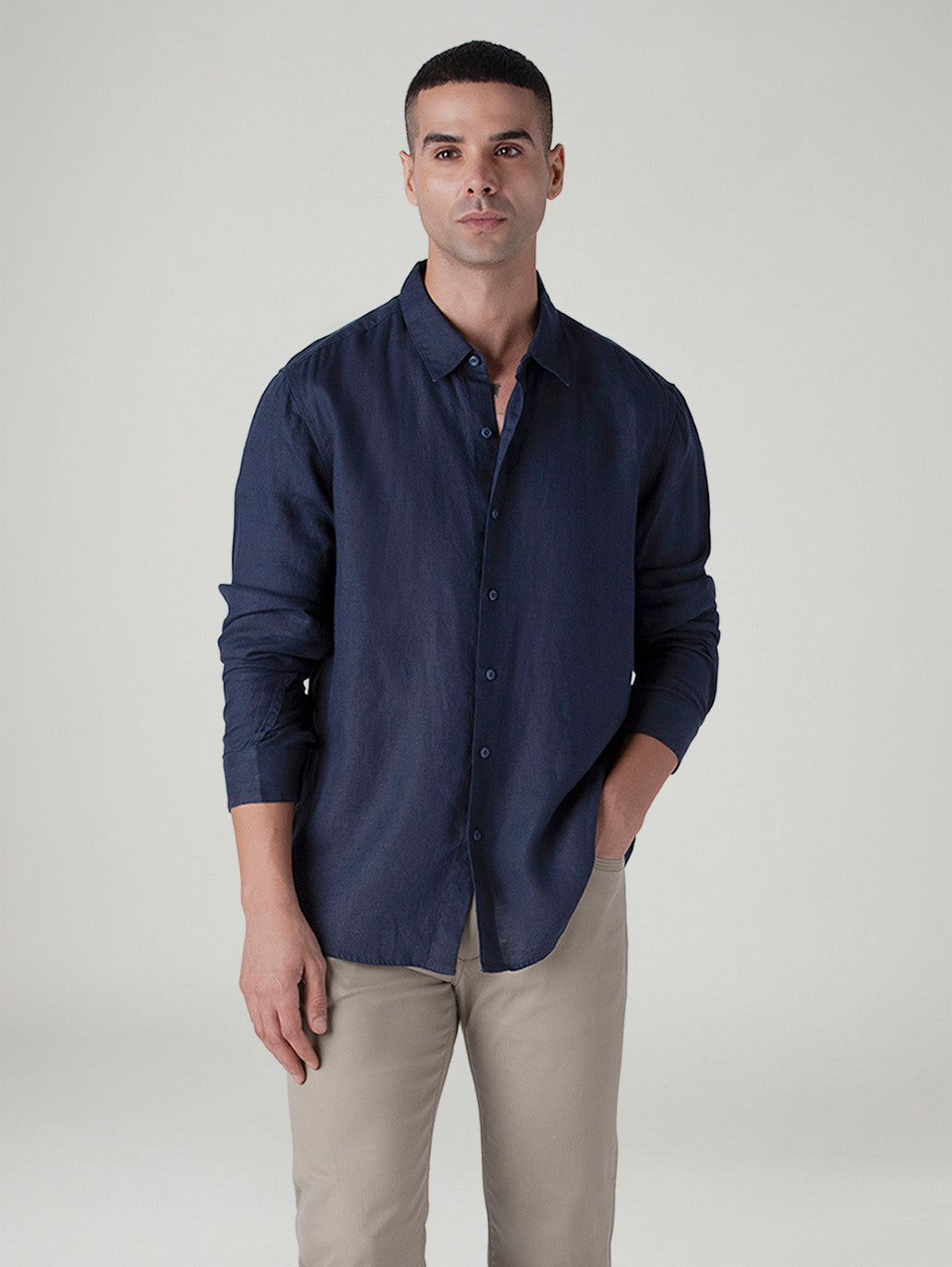 Men's Solid Slim Fit Linen Redloop Shirt - Styleshot View