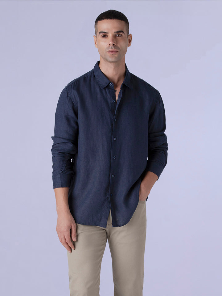 Men's Solid Slim Fit Linen Redloop Shirt