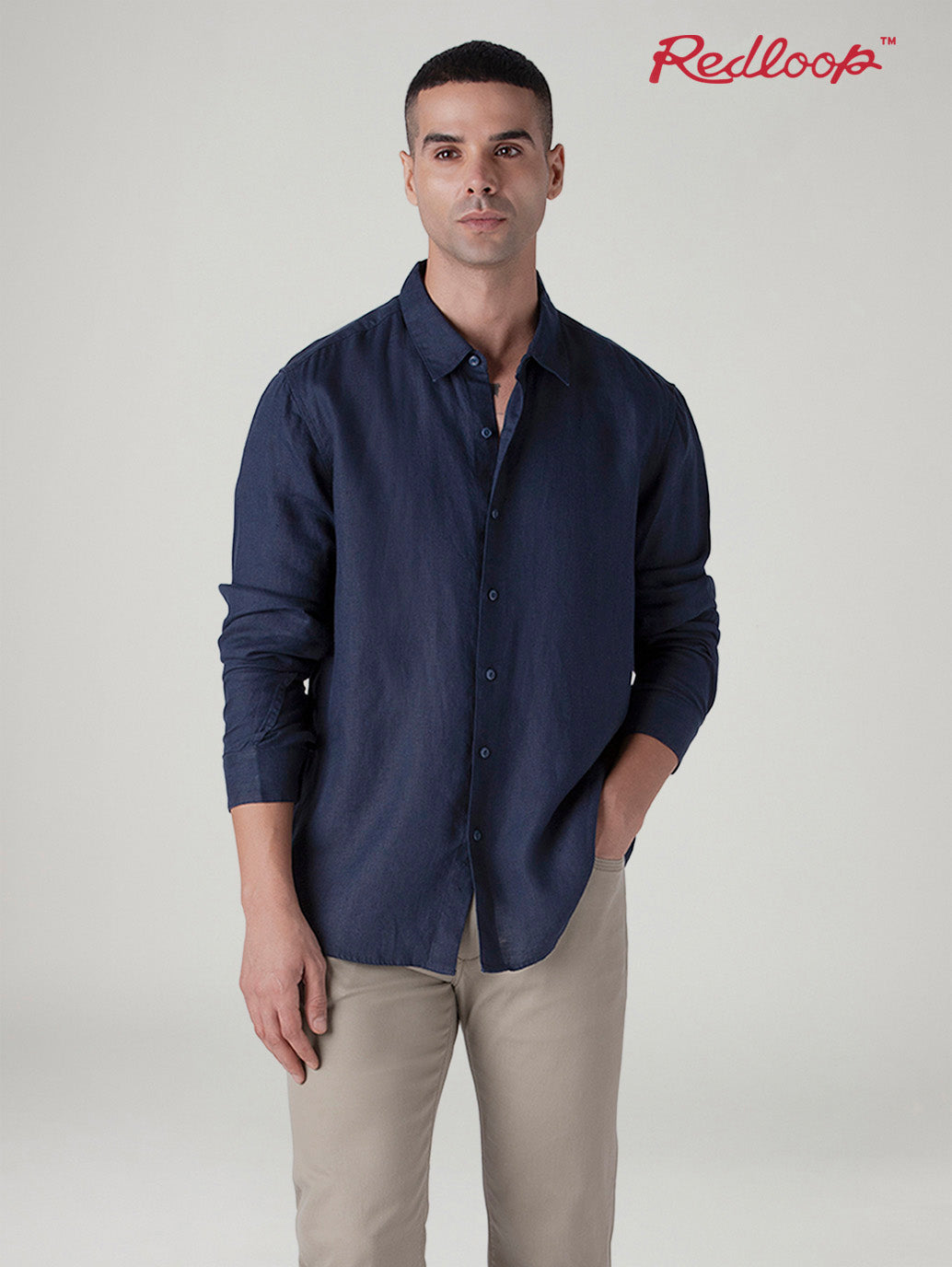 Men's Solid Slim Fit Linen Redloop Shirt