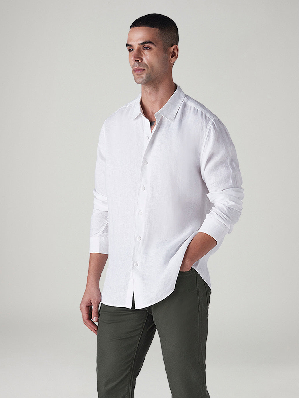 Men's Solid Slim Fit Linen Redloop Shirt - Styleshot View