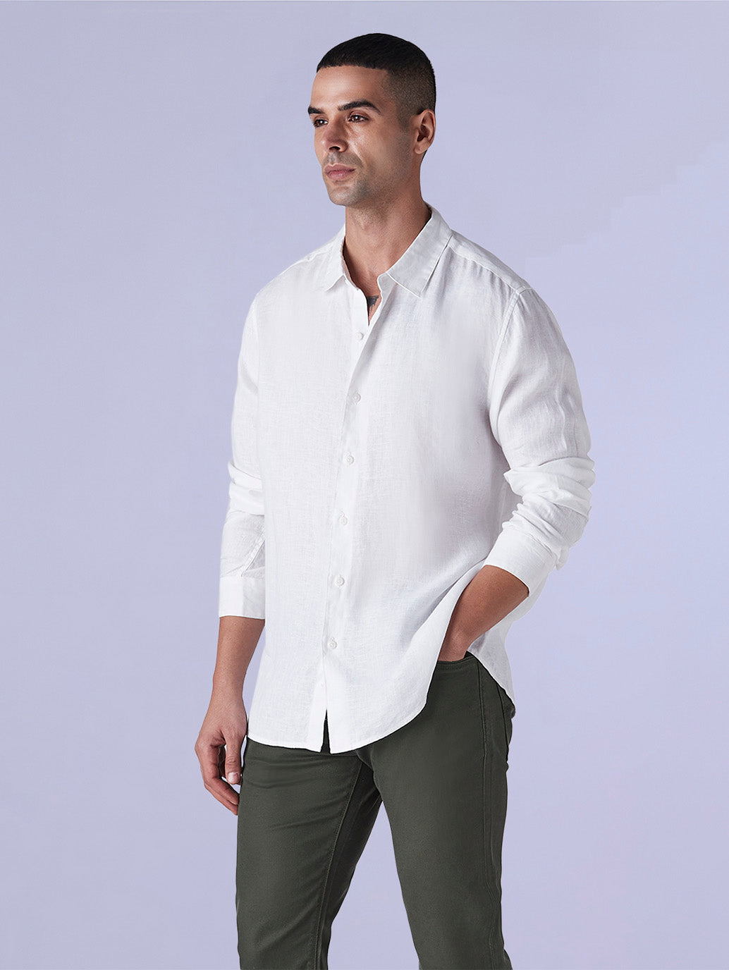Men's Solid Slim Fit Linen Redloop Shirt