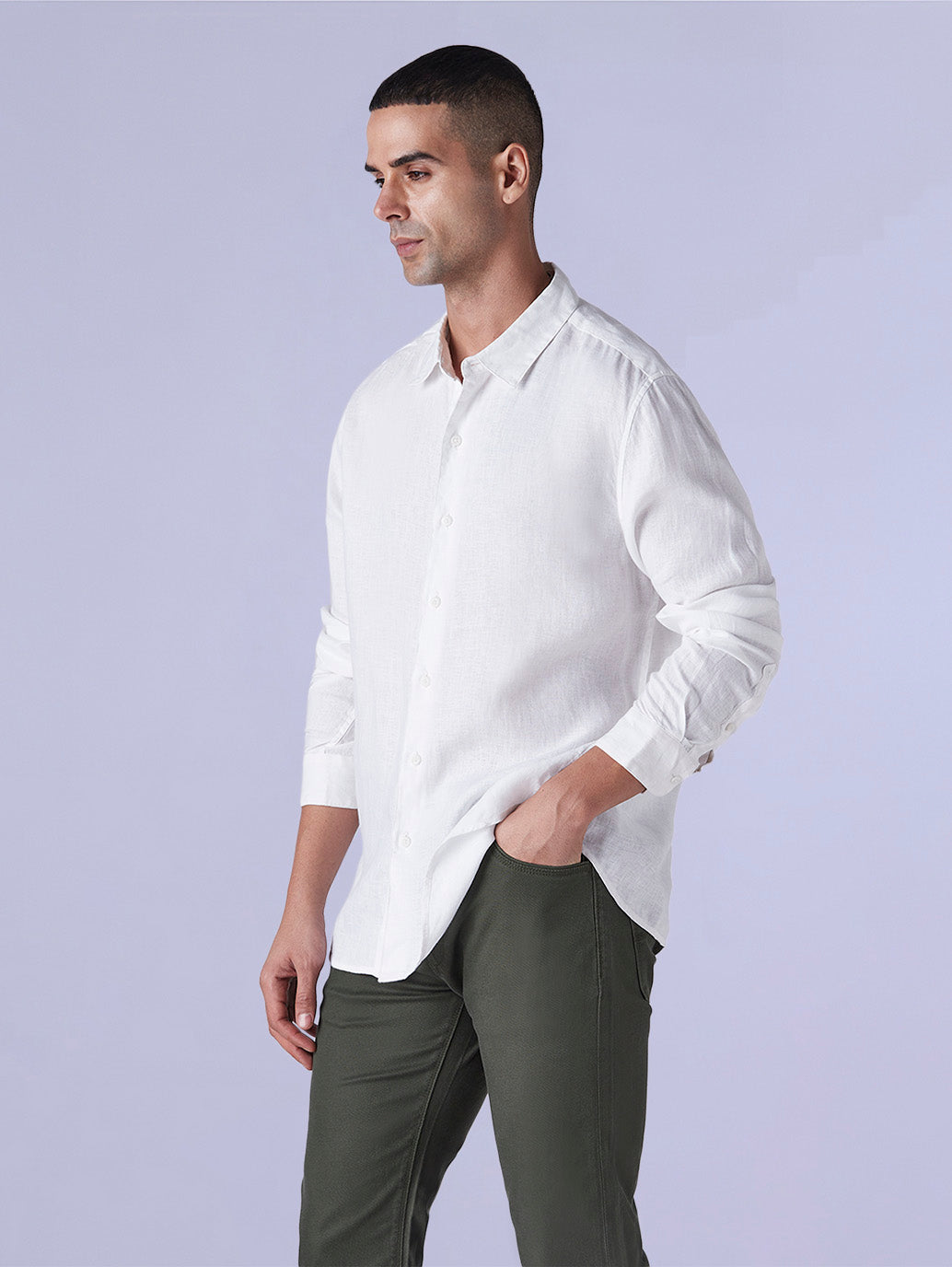 Men's Solid Slim Fit Linen Redloop Shirt - Side View