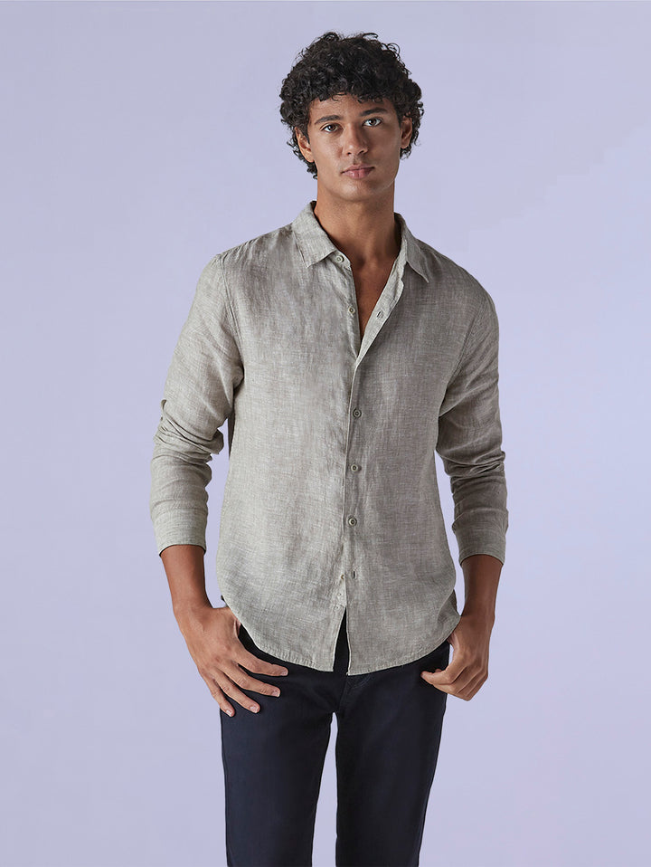Men's Redloop Light Grey Solid Slim Fit Linen Shirt