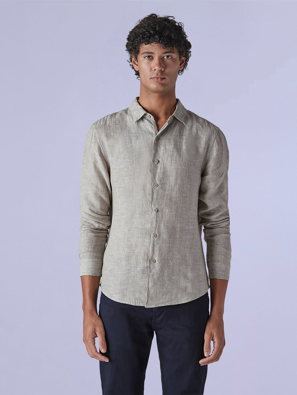Men's Redloop Light Grey Solid Slim Fit Linen Shirt - 00fd4335-55e6-4cbc-a13e-fcf29a63dc24 View