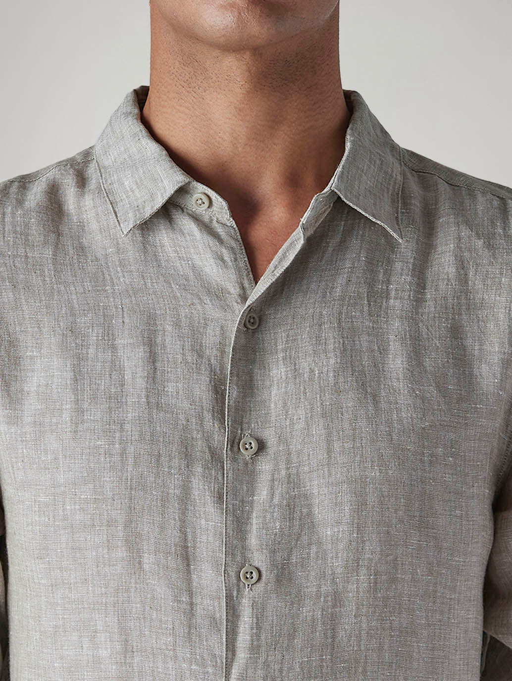 Men's Redloop Light Grey Solid Slim Fit Linen Shirt - Detail View