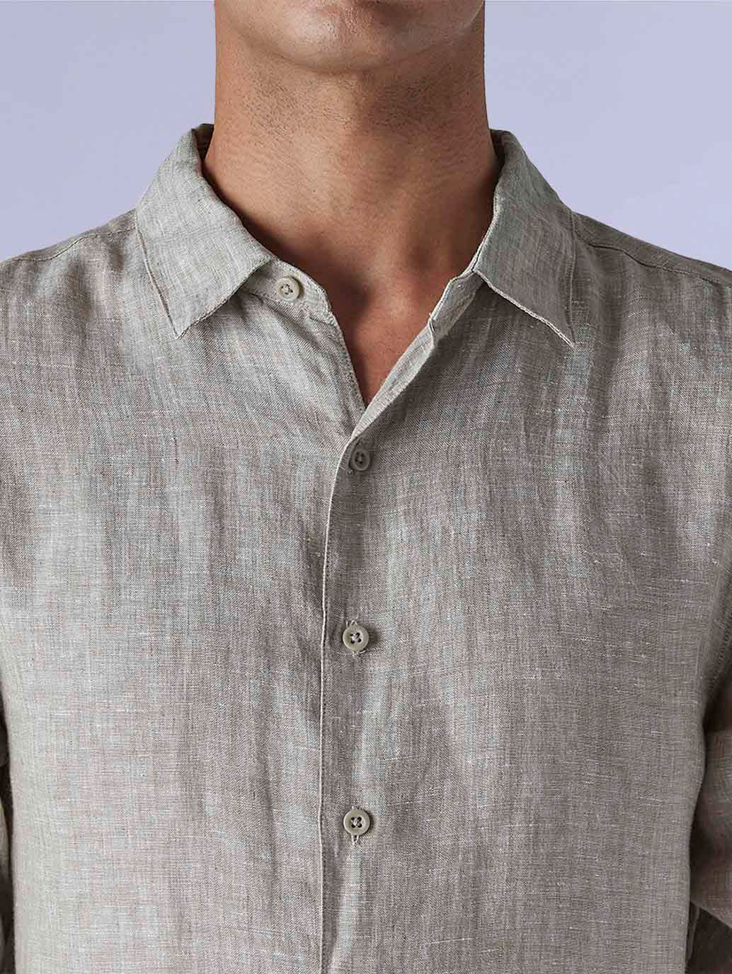 Men's Redloop Light Grey Solid Slim Fit Linen Shirt - 11a49875-73c3-46e1-b9b5-de0856945b81 View