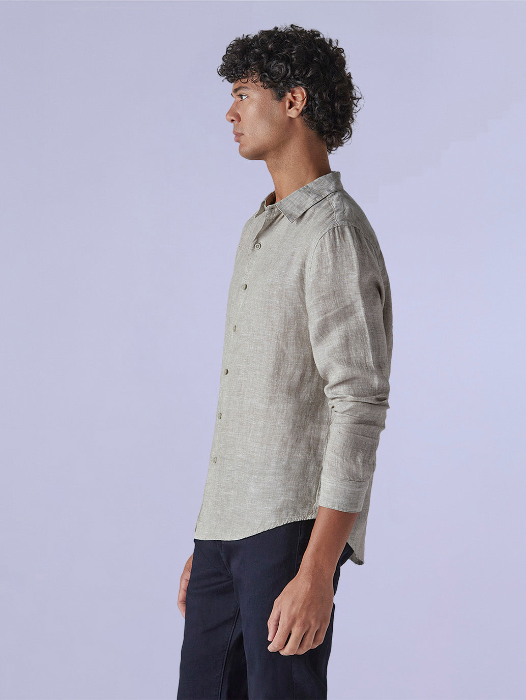 Men's Redloop Light Grey Solid Slim Fit Linen Shirt - 8e79cf35-e33b-45fd-a9a8-1327651e4898 View