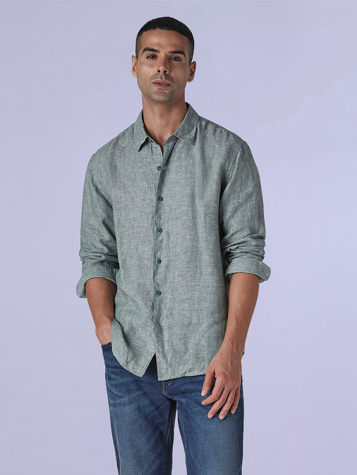 Men's Solid Slim Fit Linen Redloop Shirt