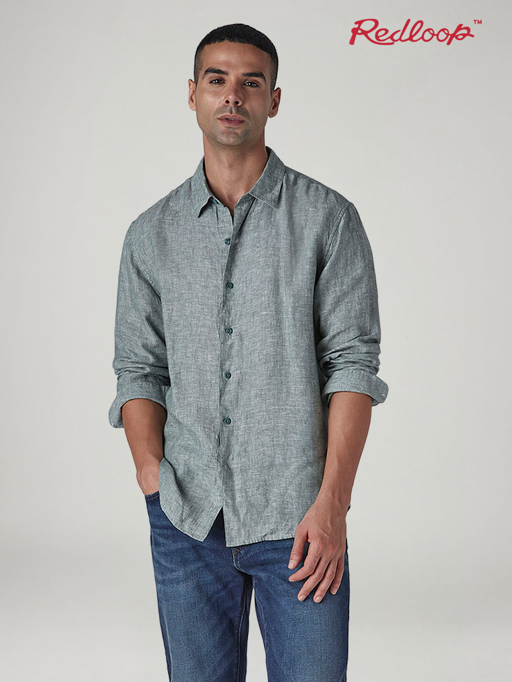 Men's Solid Slim Fit Linen Redloop Shirt