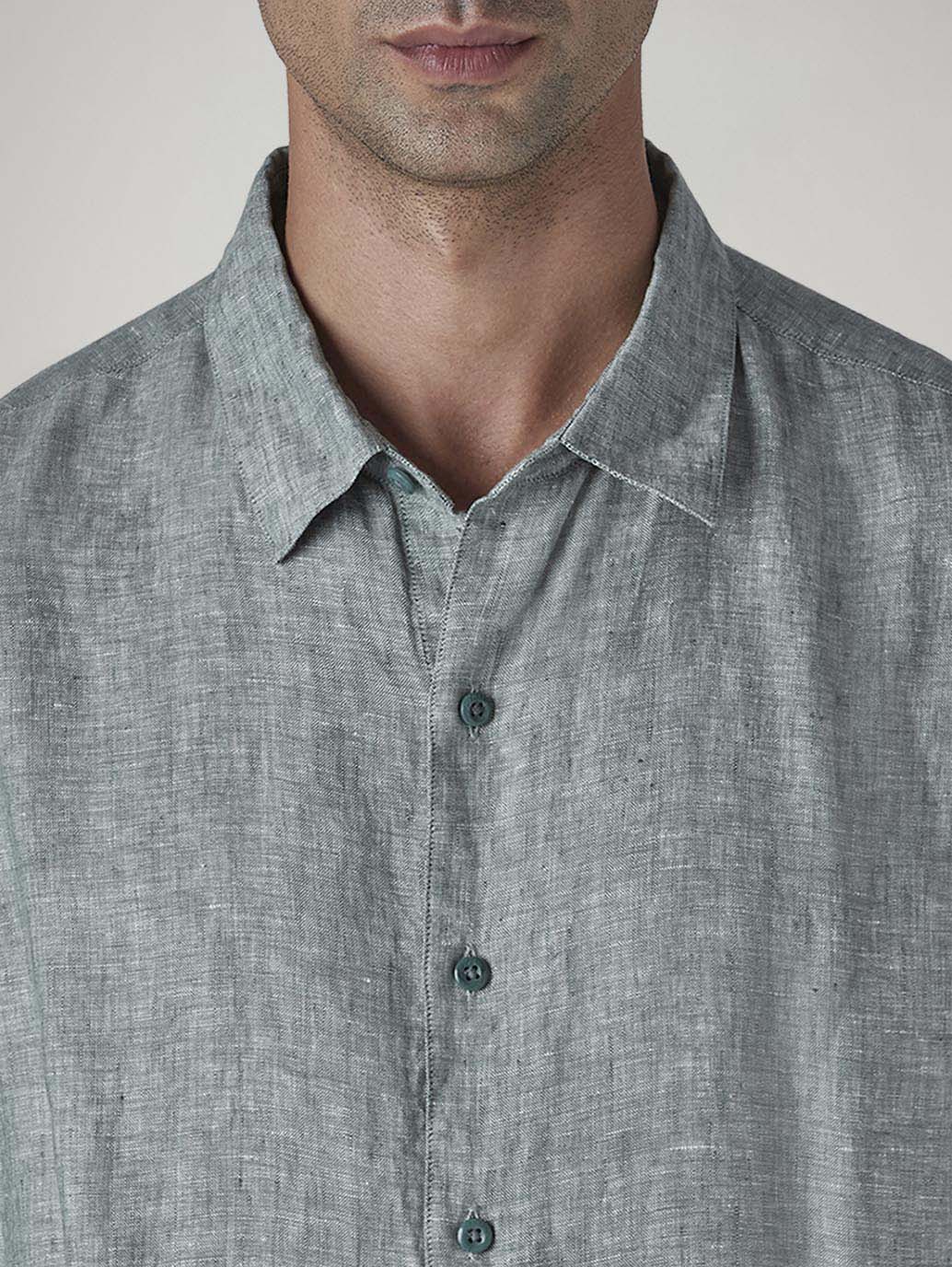 Men's Solid Slim Fit Linen Redloop Shirt - Detail View