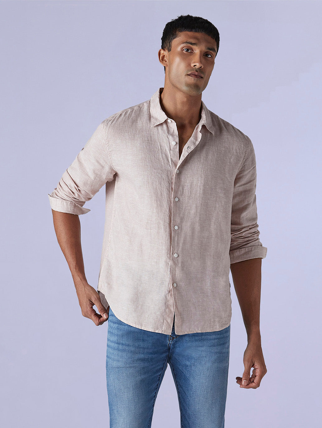 Men's Solid Slim Fit Redloop Linen Shirt
