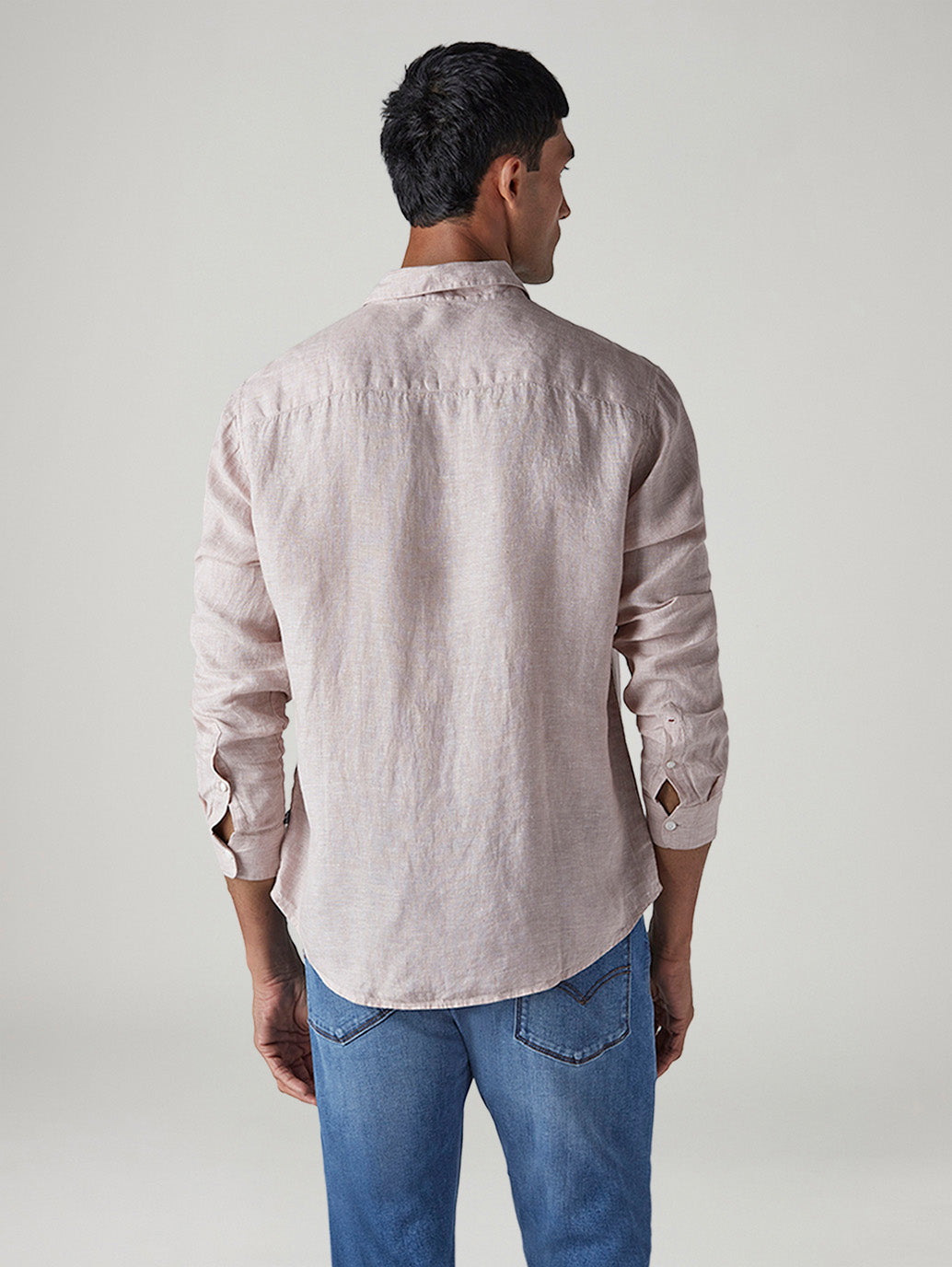 Men's Solid Slim Fit Redloop Linen Shirt - Back View