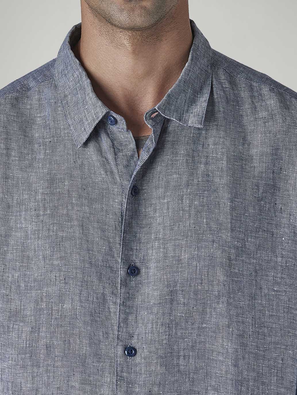 Men's Redloop Solid Slim Fit Linen Shirt - Detail View
