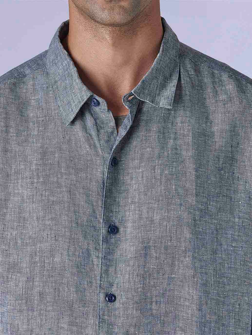 Men's Redloop Solid Slim Fit Linen Shirt - 34480b82-e367-488c-9424-550054db655b View