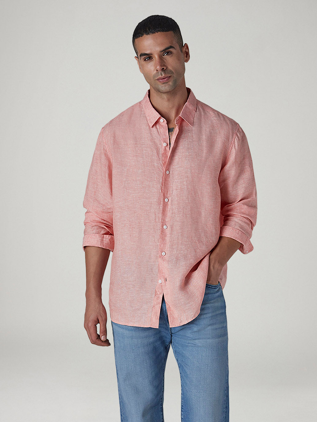 Men's Solid Slim Fit Linen Redloop Shirt - Styleshot View