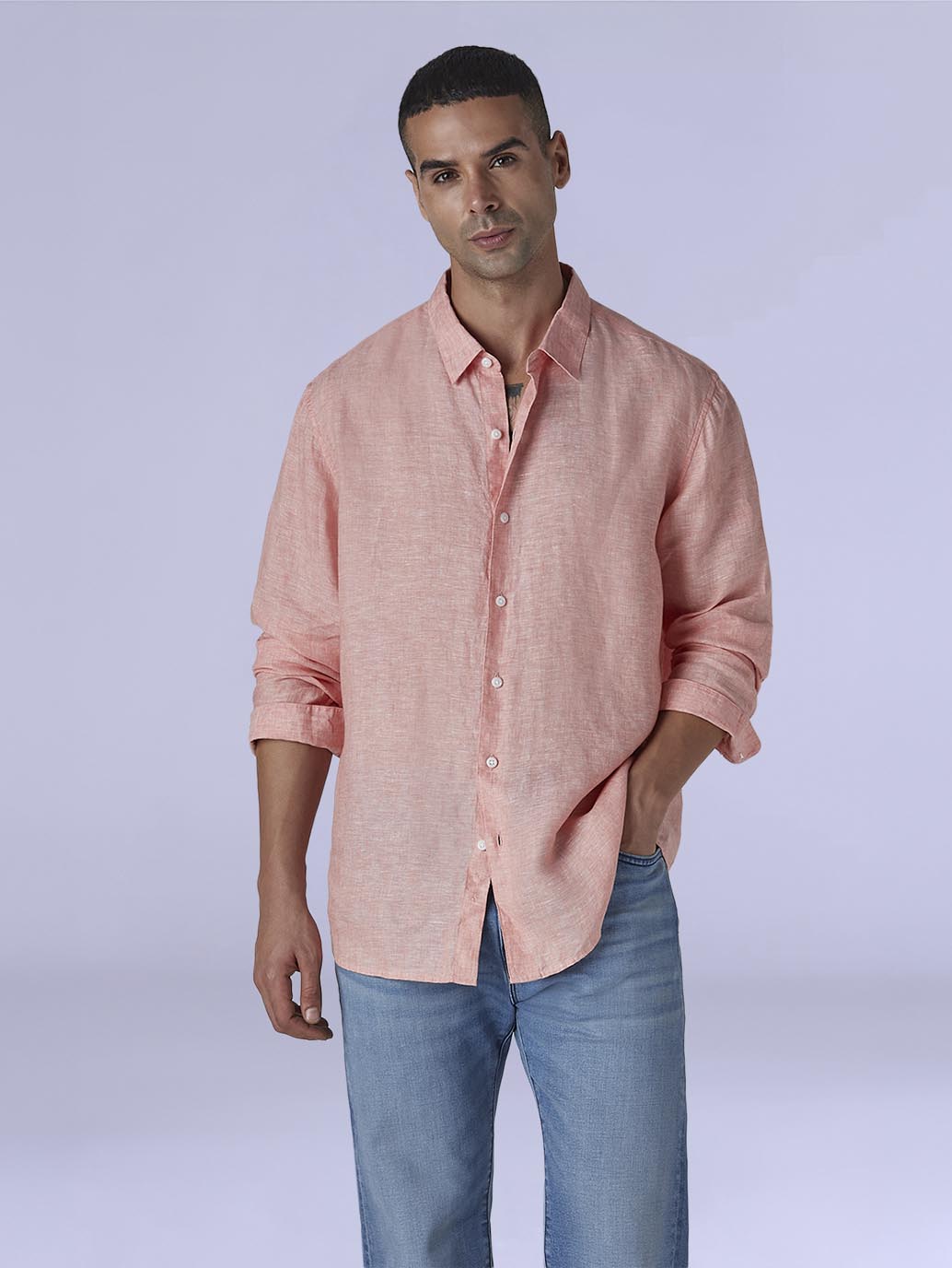 Men's Solid Slim Fit Linen Redloop Shirt