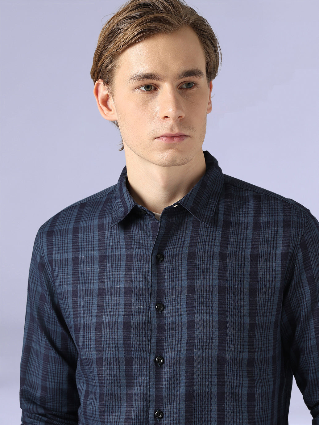 Men's Checkered Slim Fit Redloop Linen Shirt - 20 View