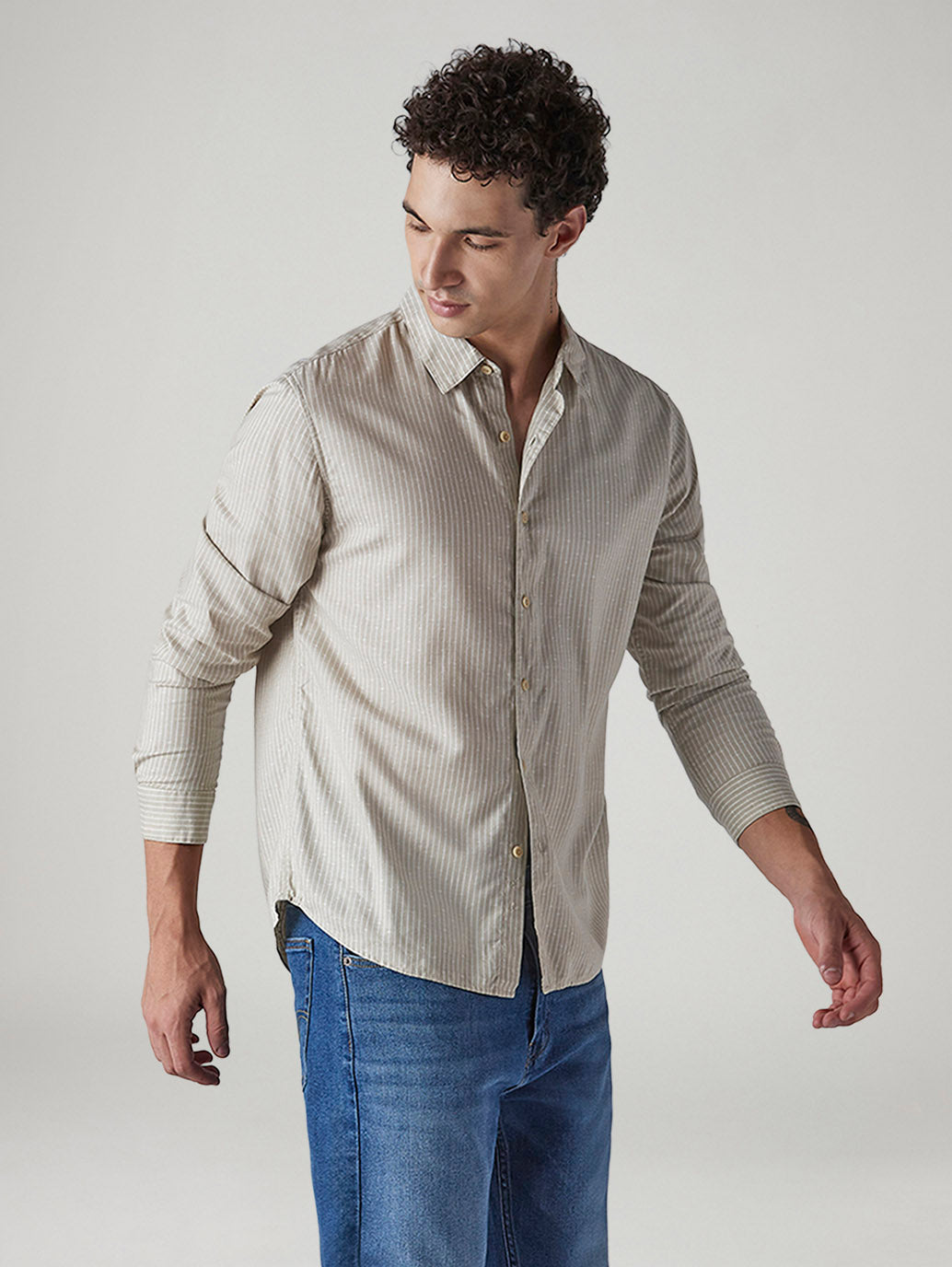 Men's Redloop Striped Slim Fit Linen Shirt