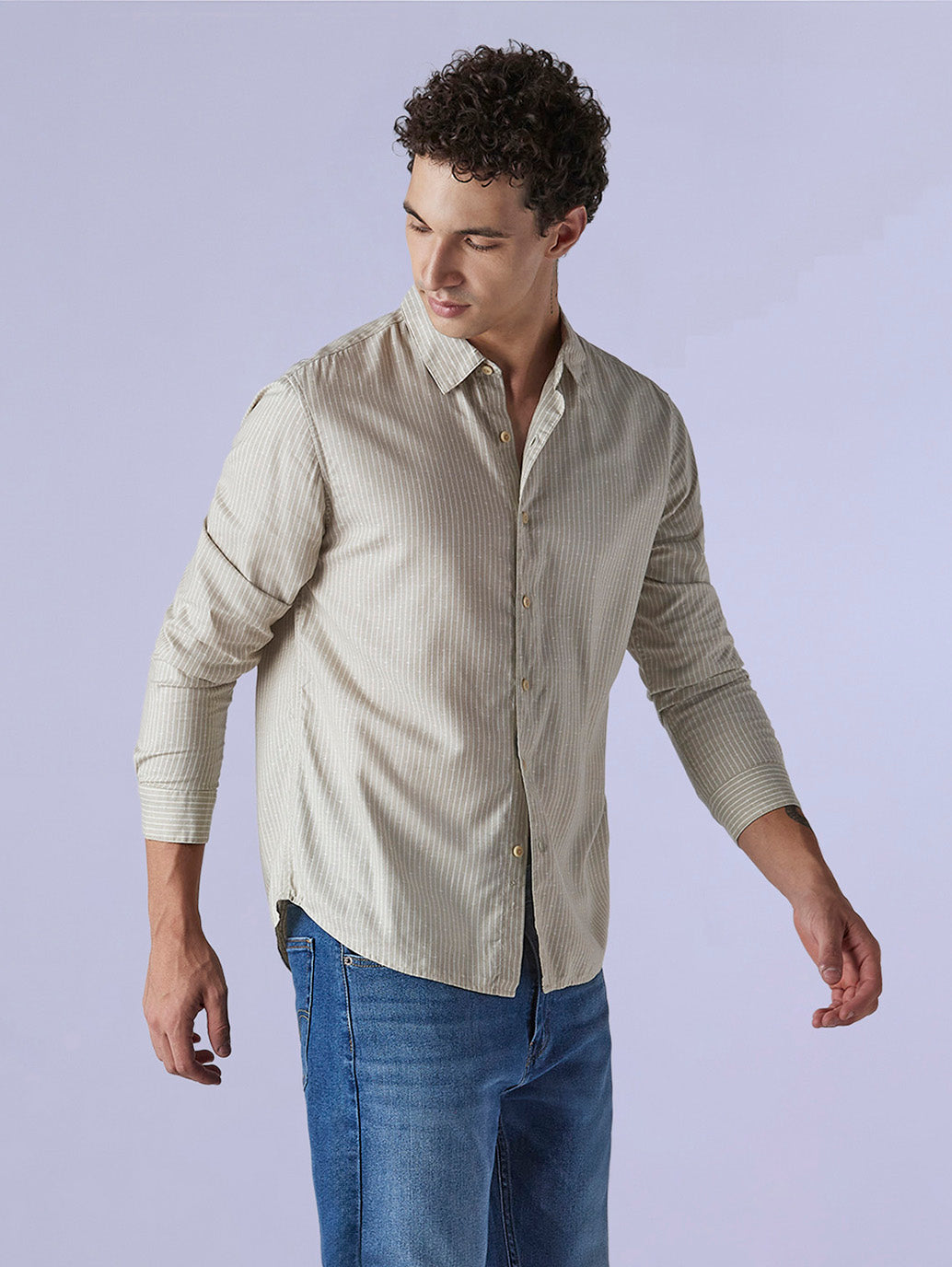 Men's Redloop Striped Slim Fit Linen Shirt