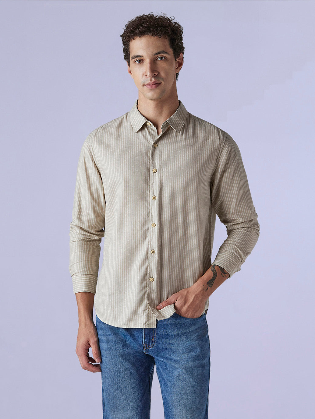 Men's Redloop Striped Slim Fit Linen Shirt - 19c059d8-1cf8-4d76-b455-530c6fbb4a53 View