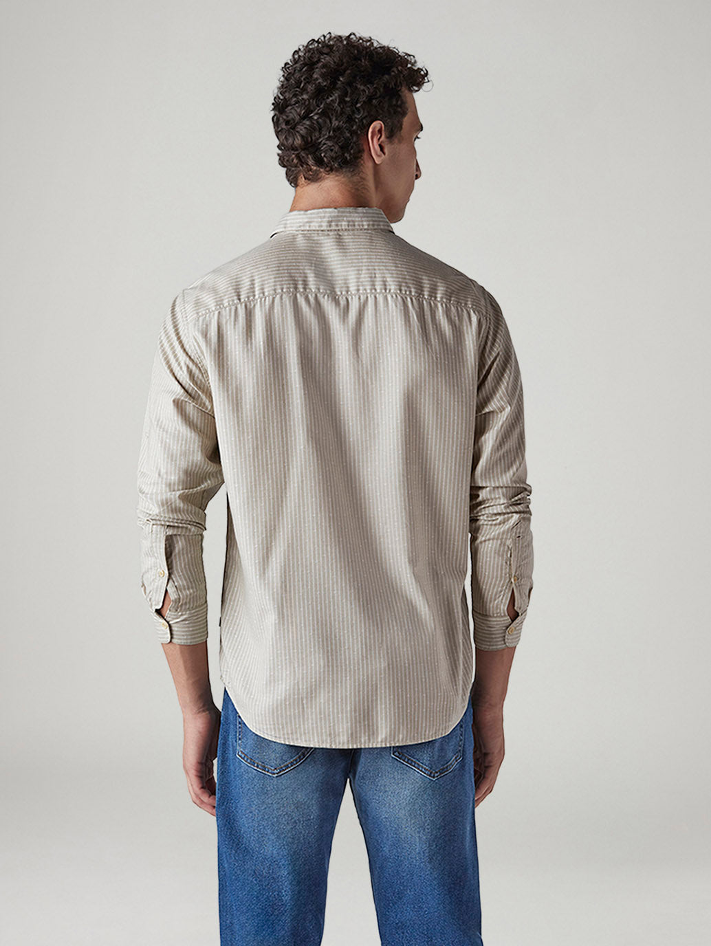 Men's Striped Slim Fit Linen Shirt - Back View