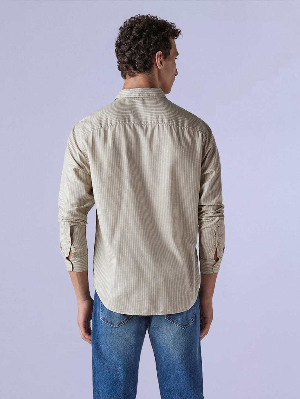 Men's Redloop Striped Slim Fit Linen Shirt - b15eb975-3e14-4b51-8197-d7e0cf0f0fa5 View