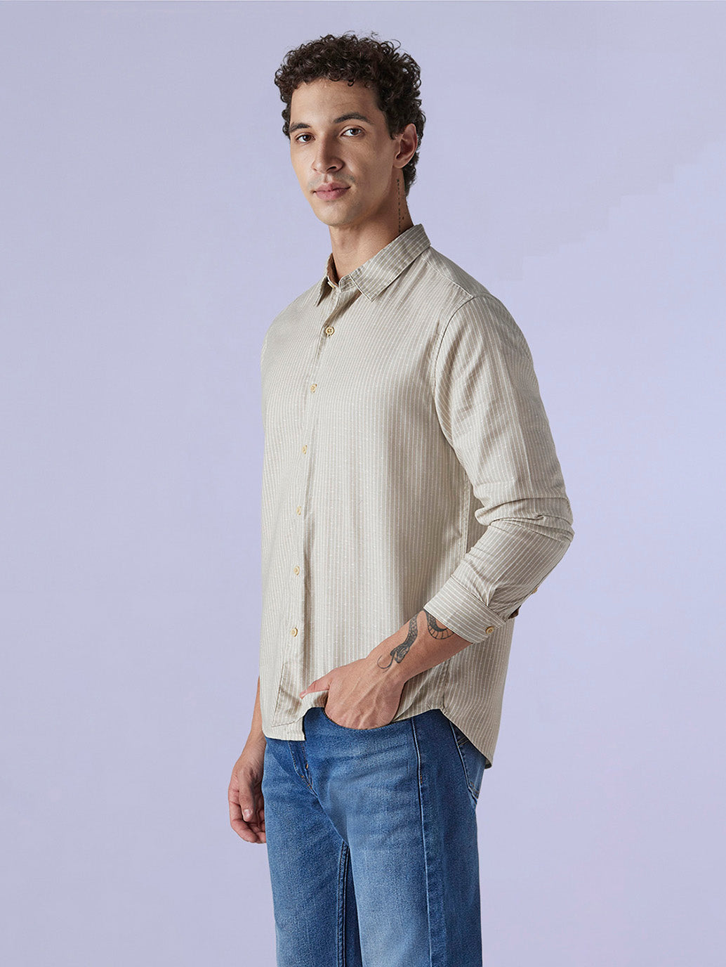 Men's Redloop Striped Slim Fit Linen Shirt - c5f3b9b3-ad2b-4404-a36d-c20af908a26e View