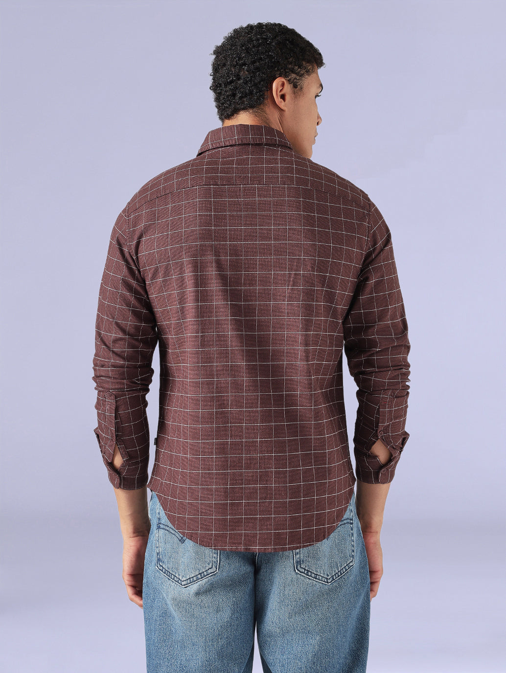 Men's Checkered Slim Fit Redloop Shirt - Back View