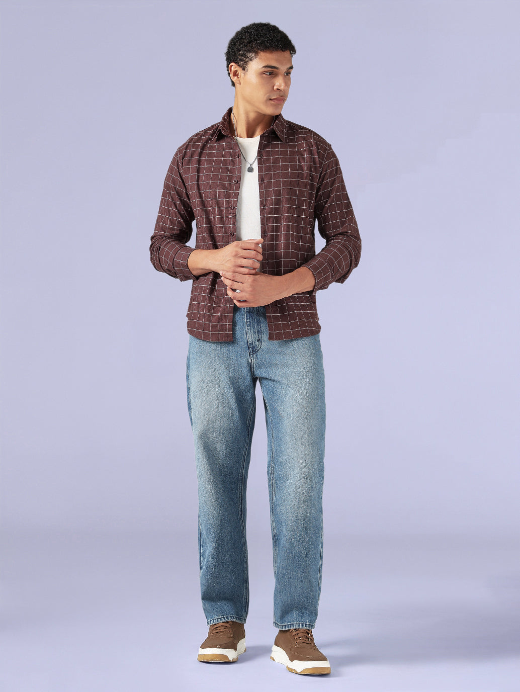 Men's Checkered Slim Fit Redloop Shirt - Full View