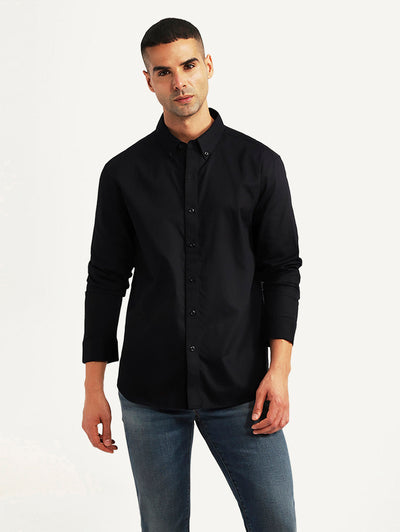 Men's Textured Black Slim Fit Shirt-image-33