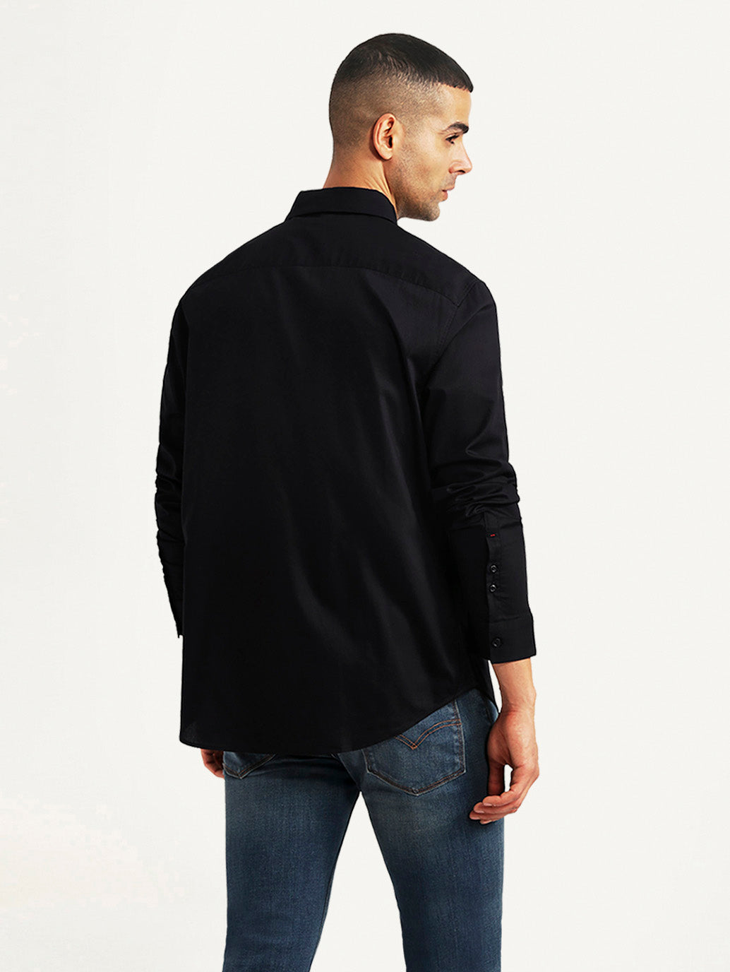 Men's Textured Black Slim Fit Shirt - Back View