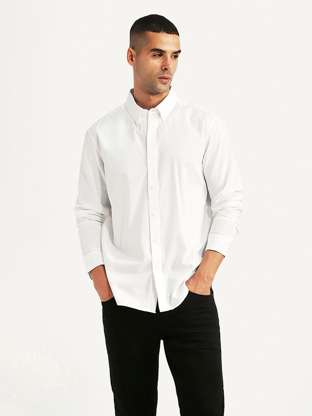 Men's Solid White Slim Fit Shirt