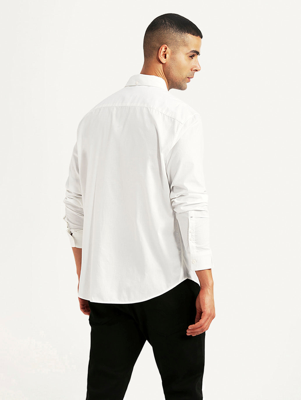 Men's Solid White Slim Fit Shirt - Back View