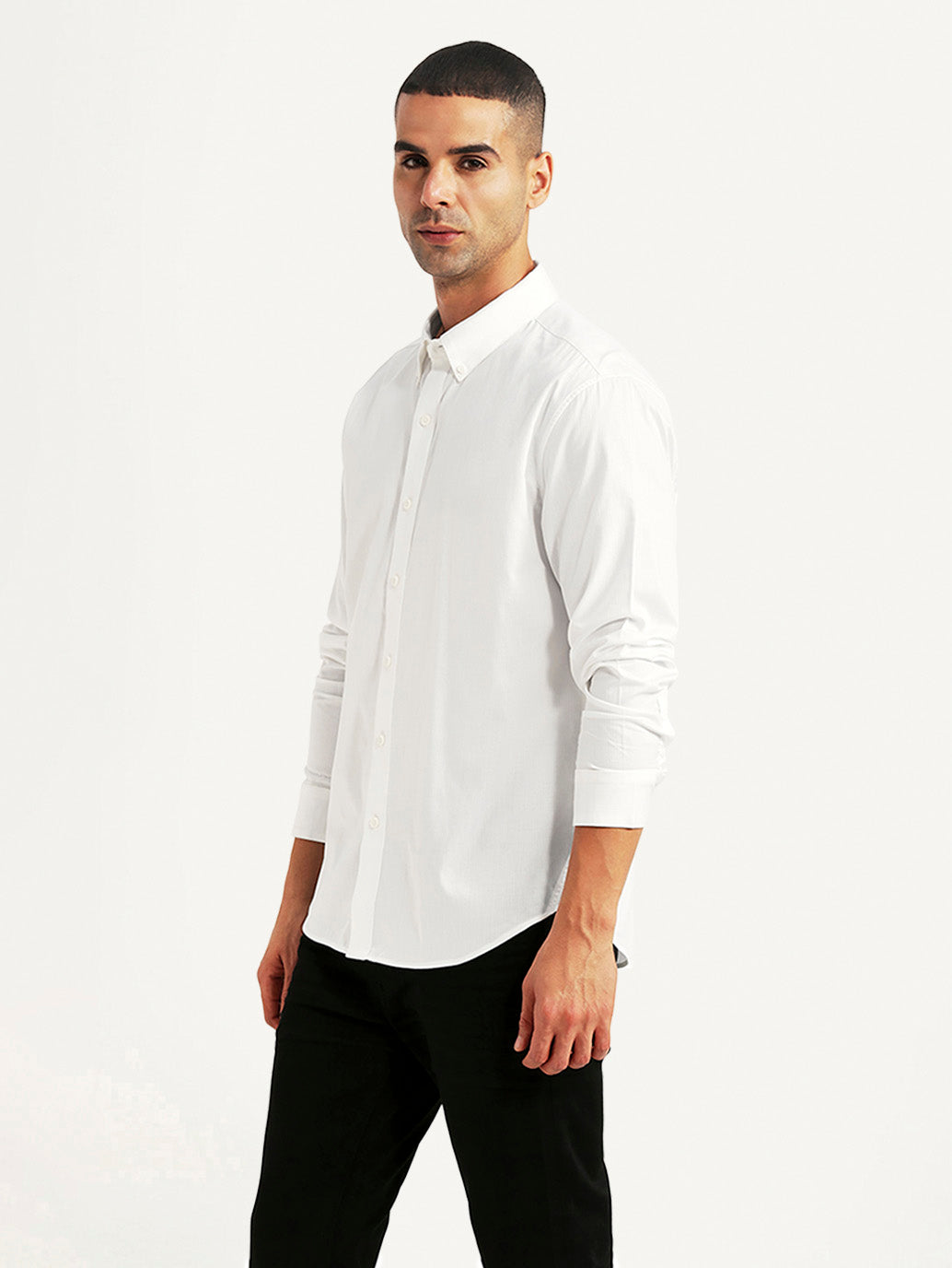 Men's Solid White Slim Fit Shirt - Side View