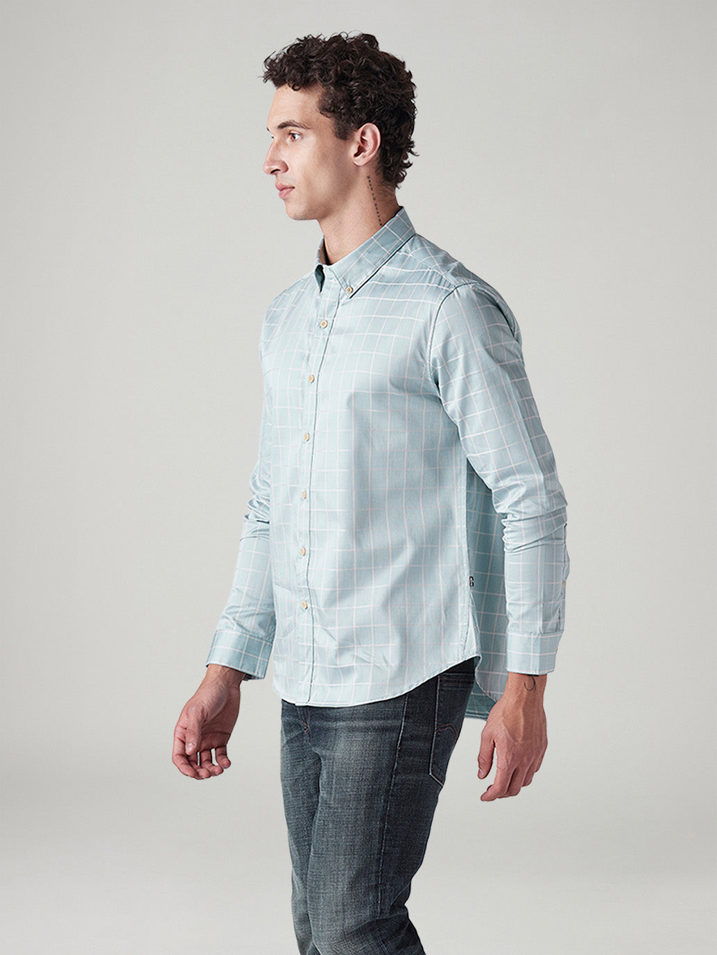 Men's Checkered Slim Fit Shirt - Side View