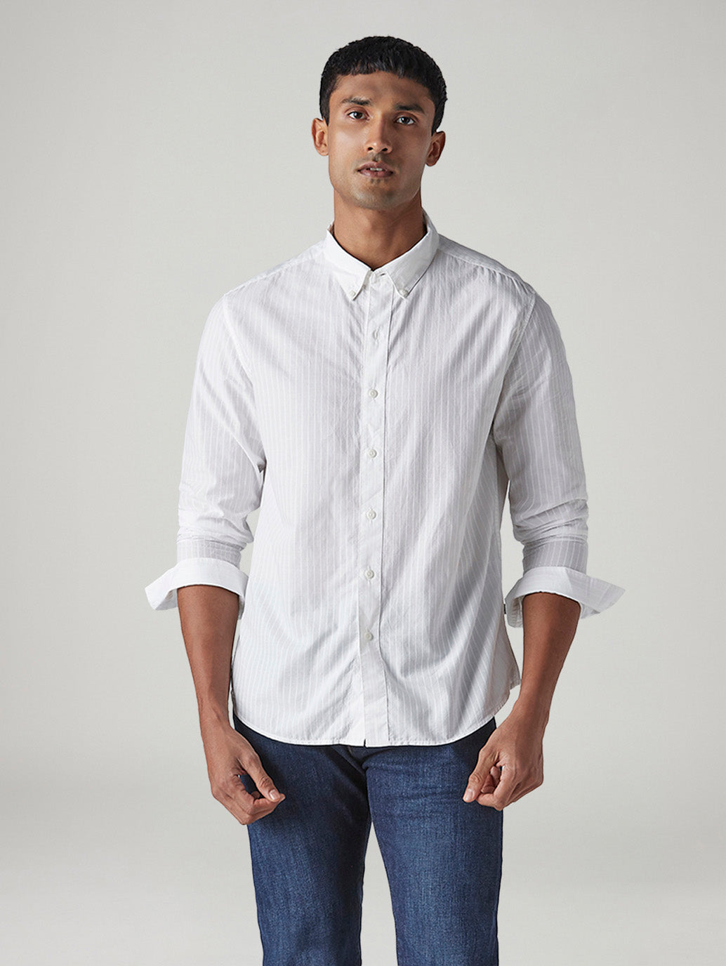 Men's Striped Slim Fit Dobby Redloop Shirt - Styleshot View
