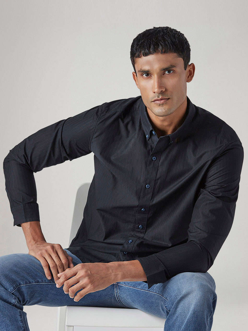Men's Striped Slim Fit Redloop Dobby Shirt - Styleshot View