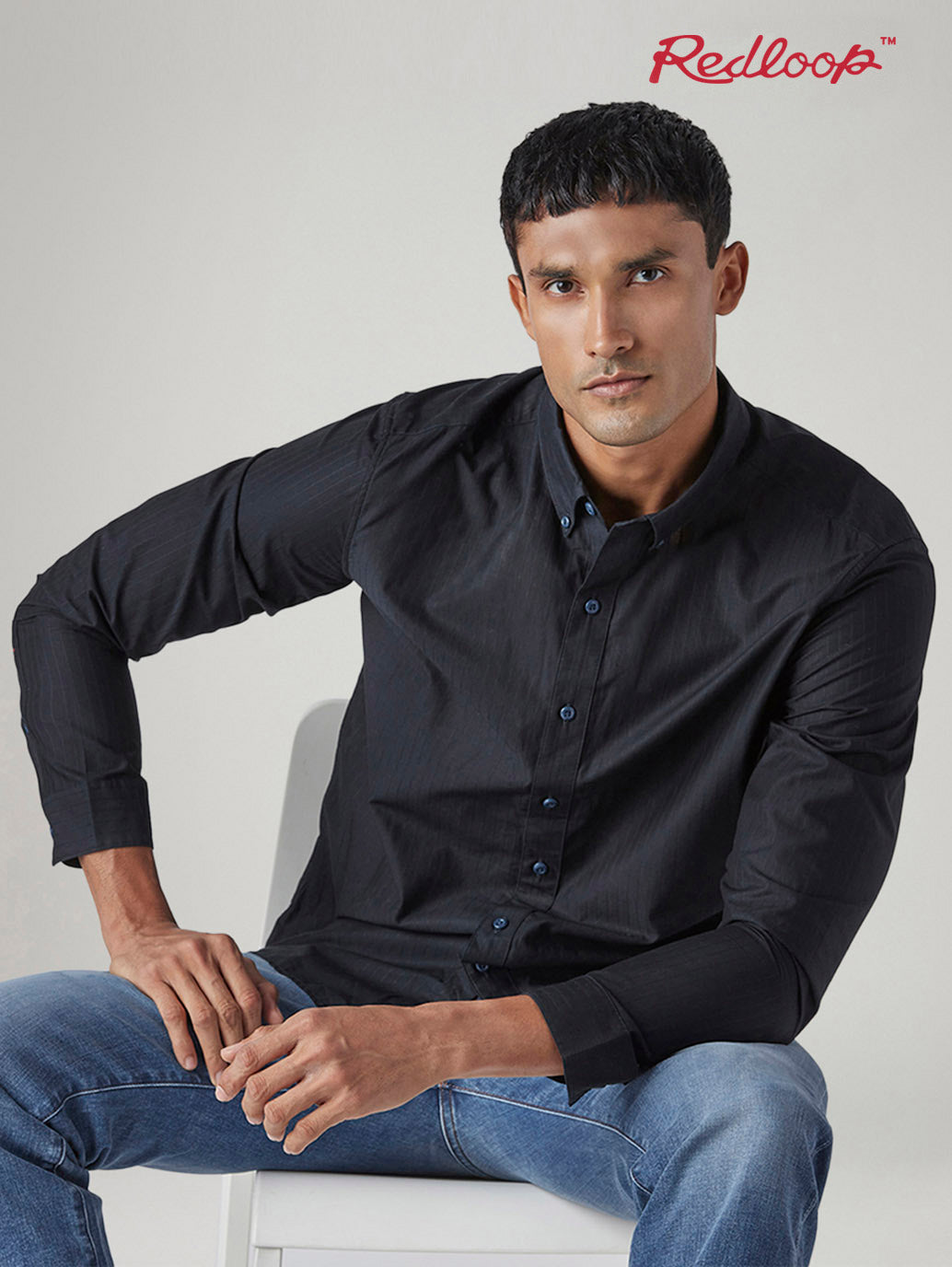 Men's Striped Slim Fit Redloop Dobby Shirt