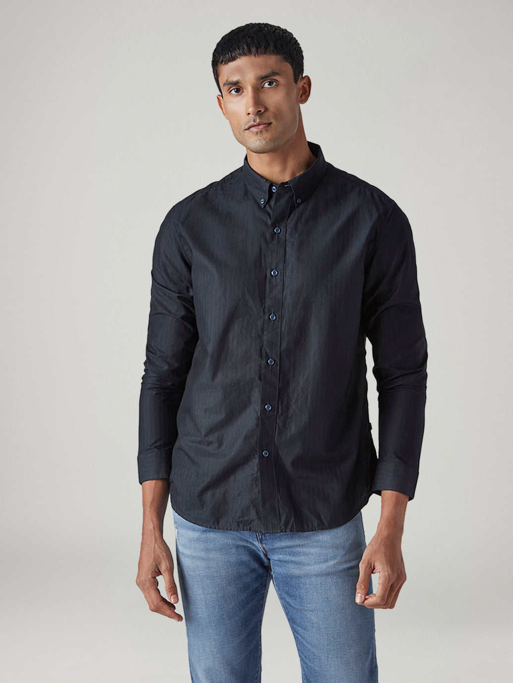 Men's Striped Slim Fit Redloop Dobby Shirt - Front View