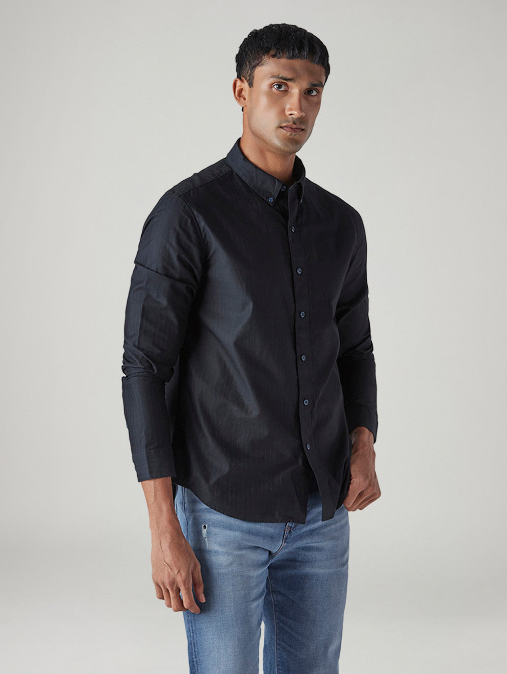 Men's Striped Slim Fit Redloop Dobby Shirt - Side View