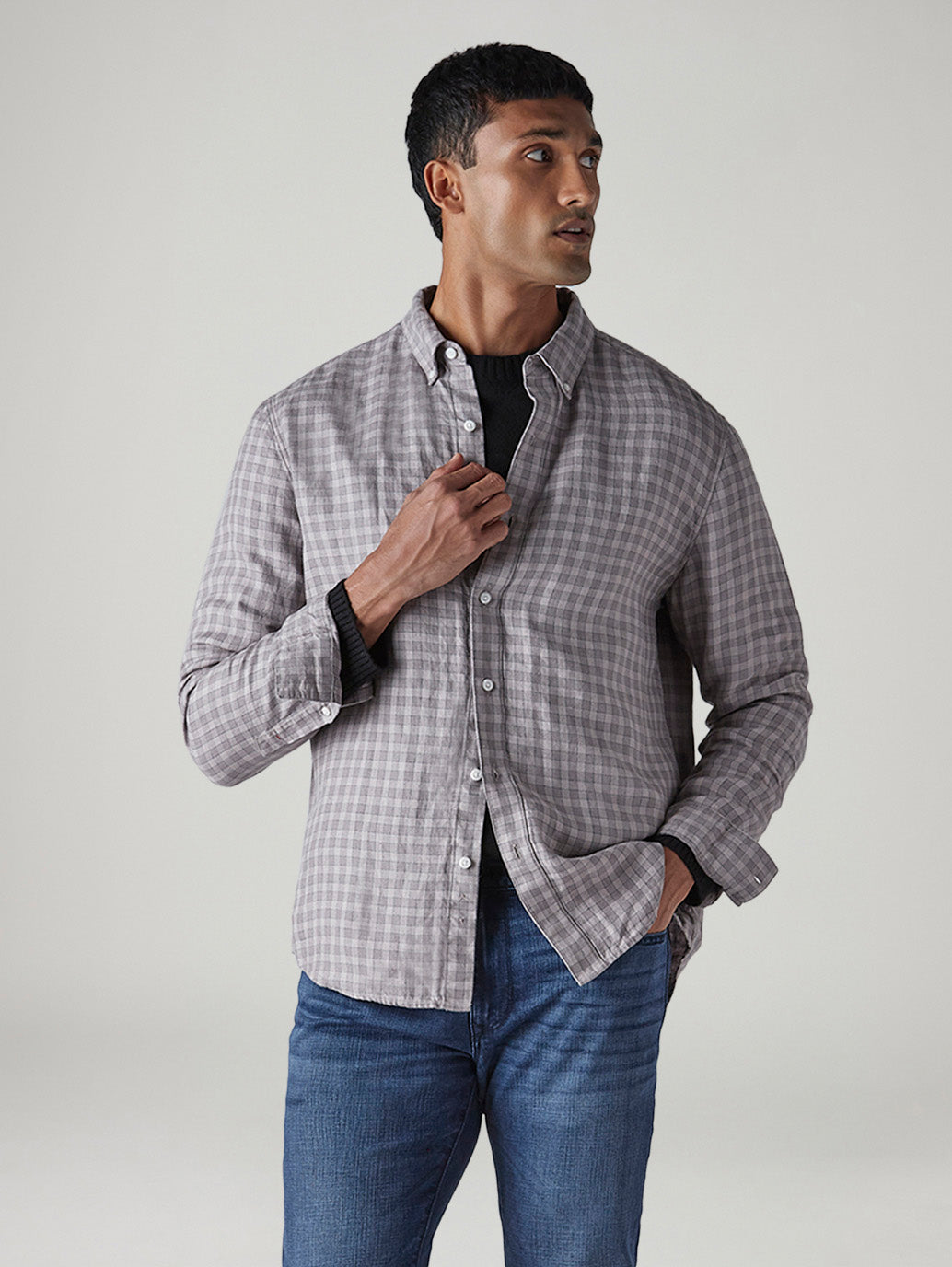 Men's Redloop Checkered Slim Fit Linen Shirt - Styleshot View