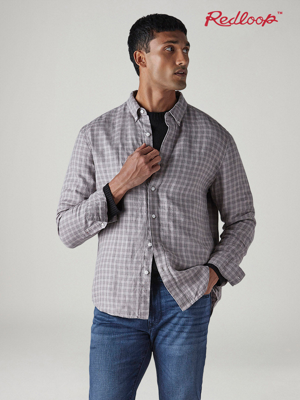 Men's Redloop Checkered Slim Fit Linen Shirt