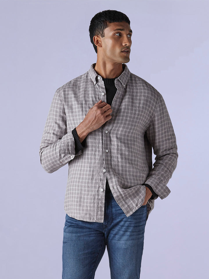 Men's Redloop Checkered Slim Fit Linen Shirt