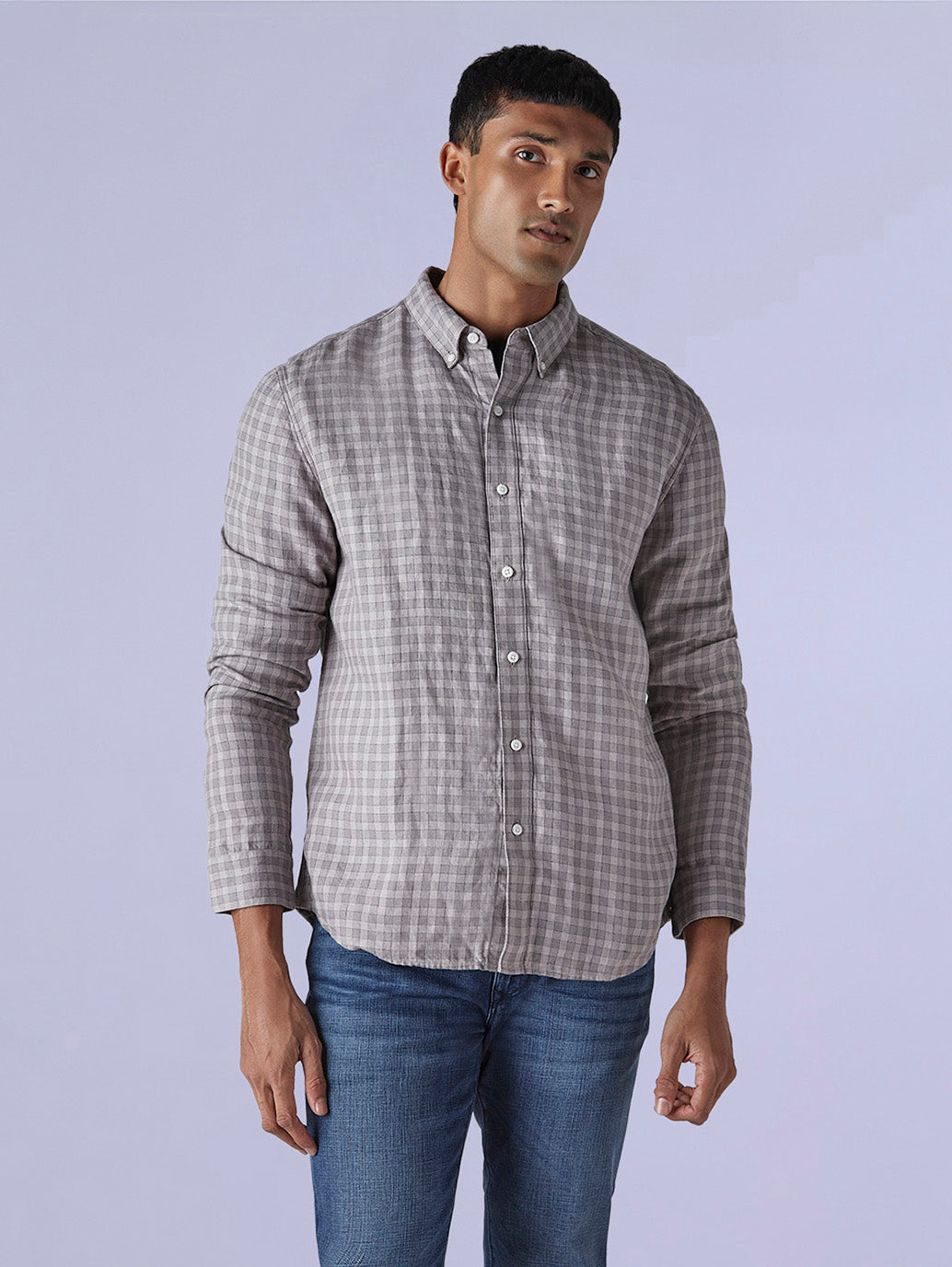 Men's Redloop Checkered Slim Fit Linen Shirt - de567292-4533-489f-a0ae-570a9b4a6dcc View