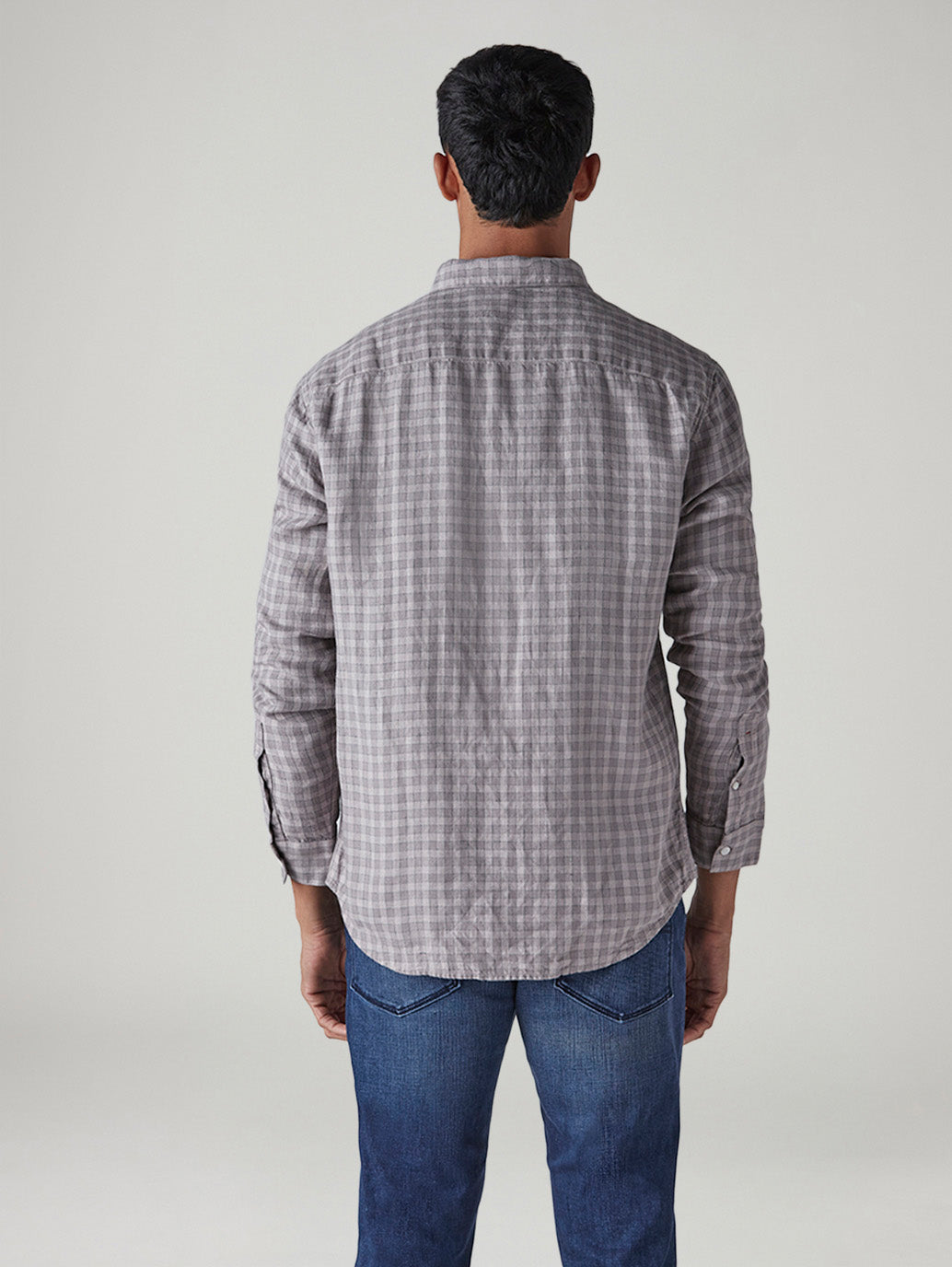 Men's Redloop Checkered Slim Fit Linen Shirt - Back View