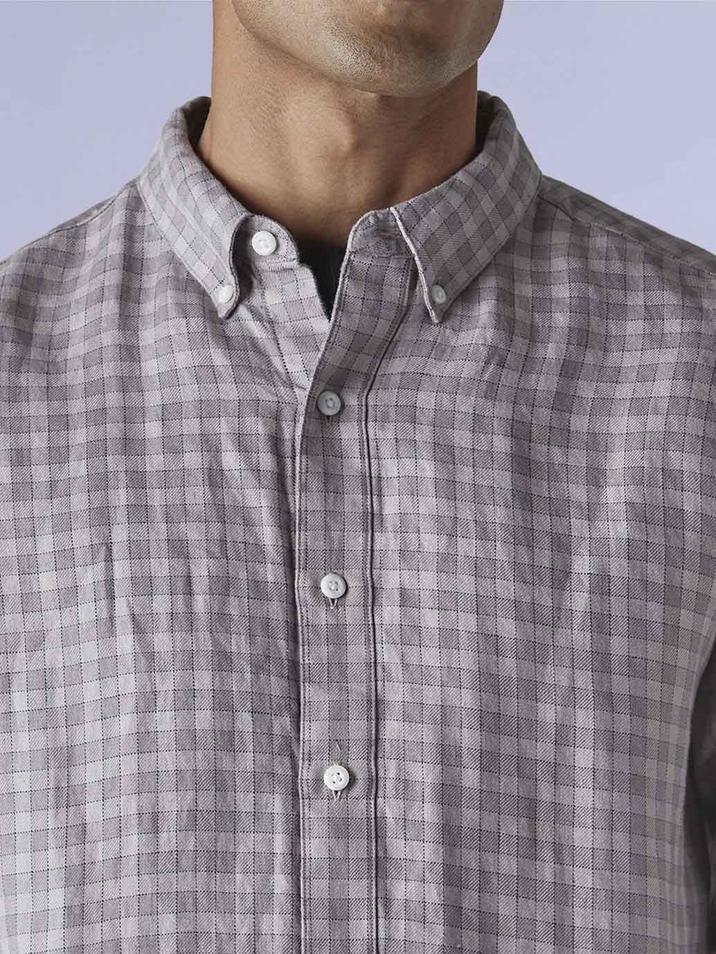 Men's Redloop Checkered Slim Fit Linen Shirt - cfcc5cbd-dd25-4681-9697-92728f1e854a View