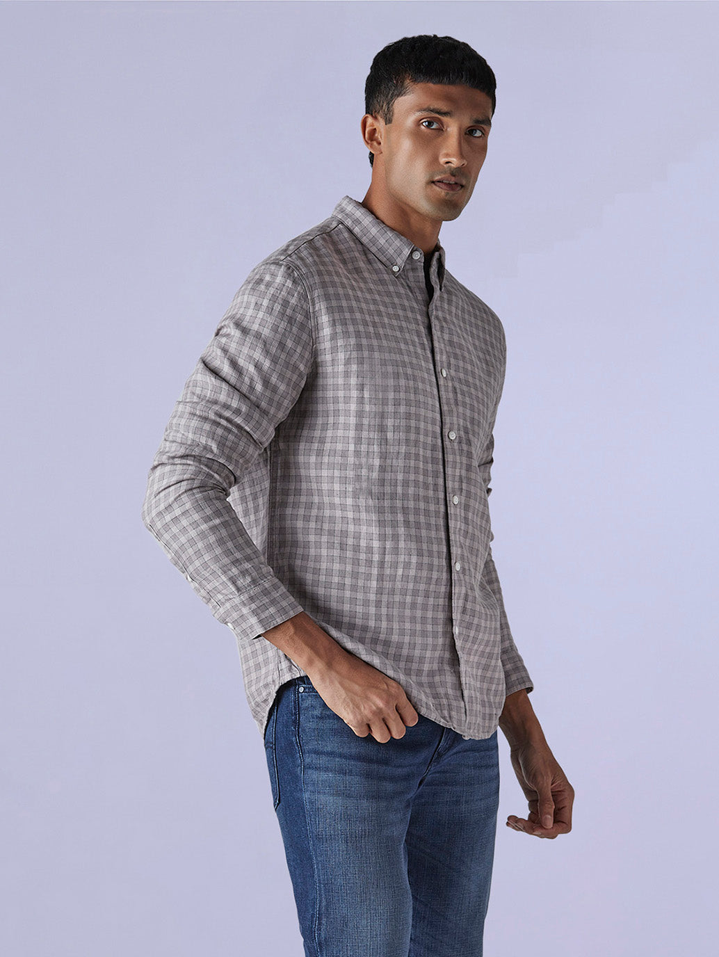 Men's Redloop Checkered Slim Fit Linen Shirt - 0ddafd3c-3bf3-49a0-b80f-6715610084be View