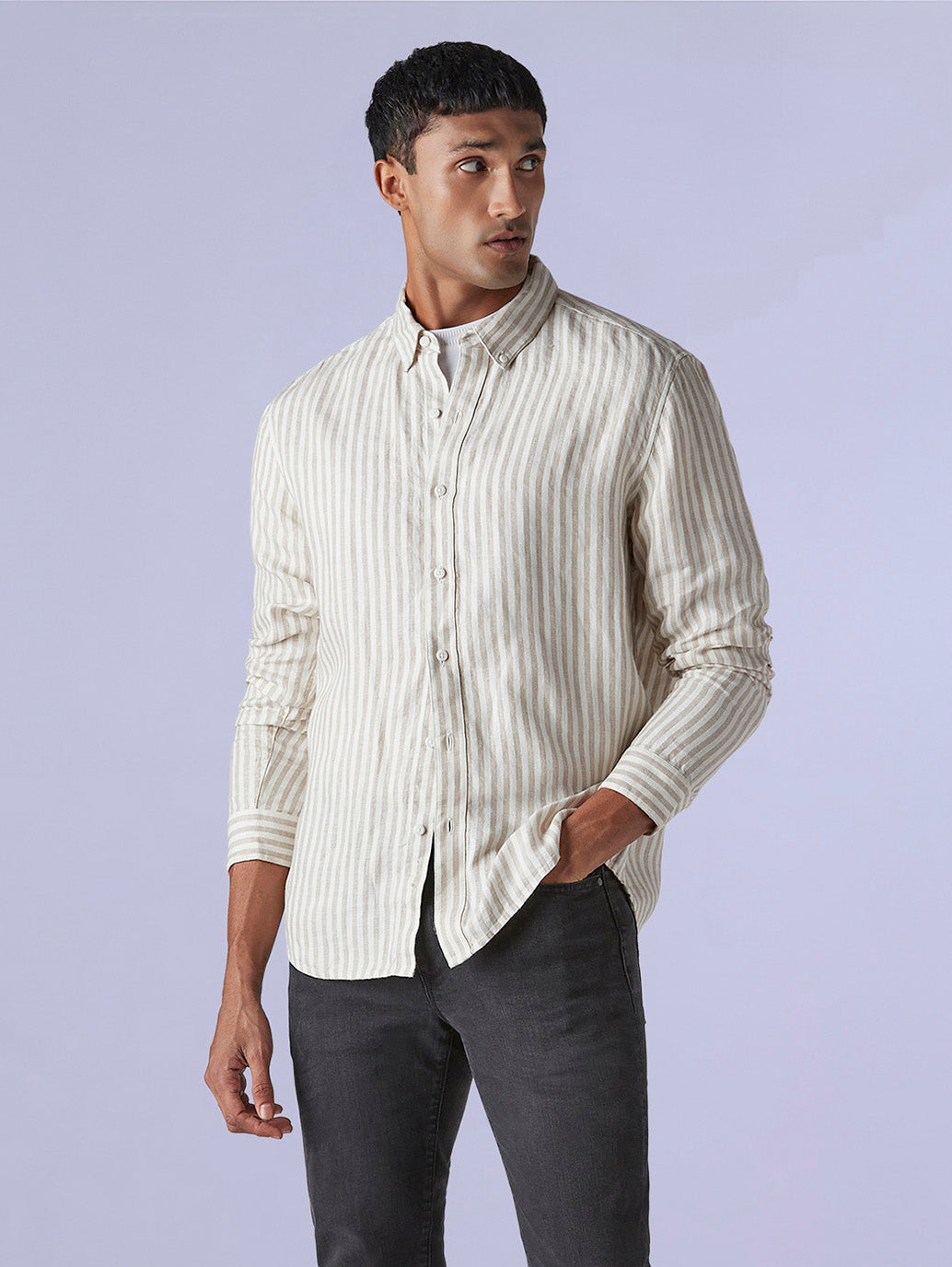 Men's Redloop Striped Slim Fit Linen Shirt